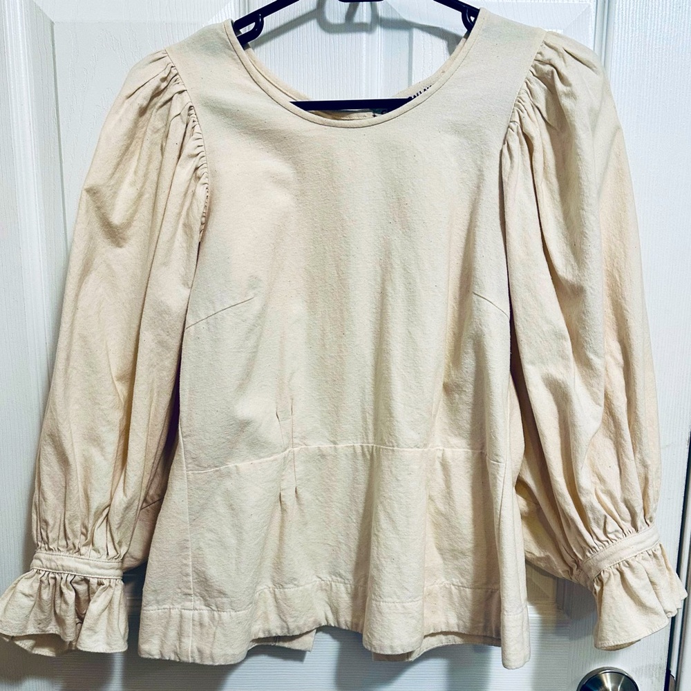 Caron Callahan boho blouse button back 100% cotton puff sleeve Small